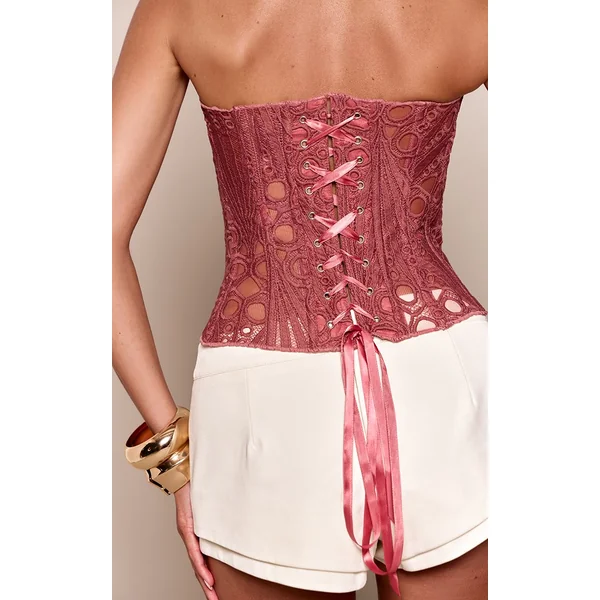 Rose Corset En Dentelle Florale Transparente Texturée