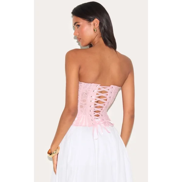 Rose Dragée Corset En Dentelle Florale Transparente Texturée
