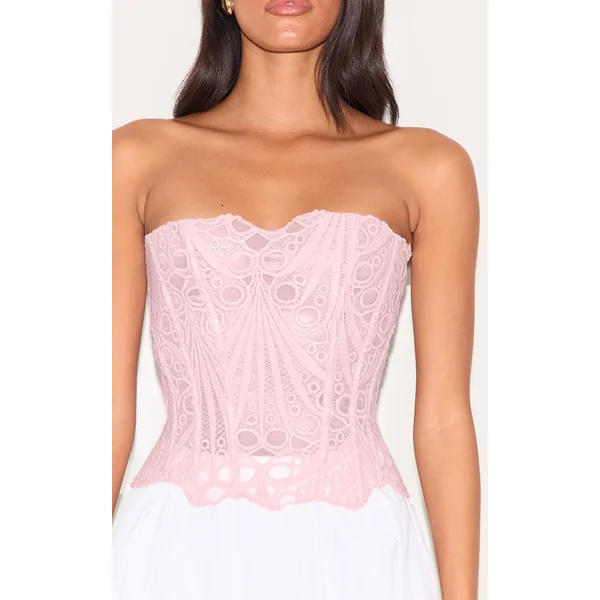 Rose Dragée Corset En Dentelle Florale Transparente Texturée