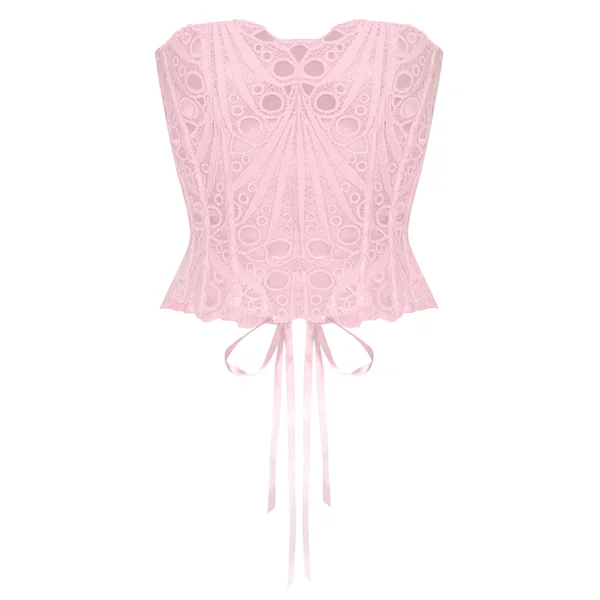 Rose Dragée Corset En Dentelle Florale Transparente Texturée