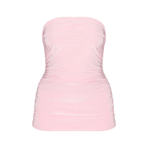 Rose Dragée Top Bandeau Long Froncé En Tissu Slinky Double Épaisseur