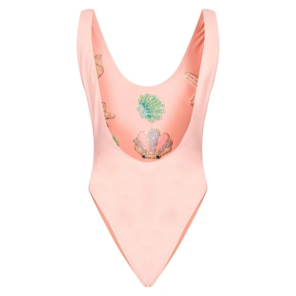 Rose Maillot De Bain Échancré À Badges Perlés