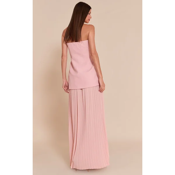 Rose Pâle Robe Maxi Bandeau À Jupe Plissée En Mousseline Avec Panneaux