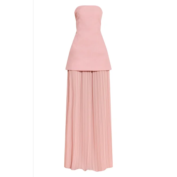 Rose Pâle Robe Maxi Bandeau À Jupe Plissée En Mousseline Avec Panneaux