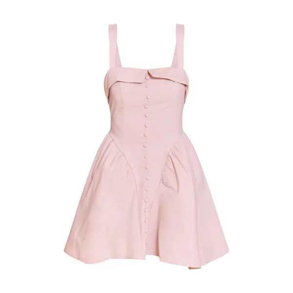 Rose Pâle Robe Mini Droite Sans Manches À Taille En V Avec Boutonnage