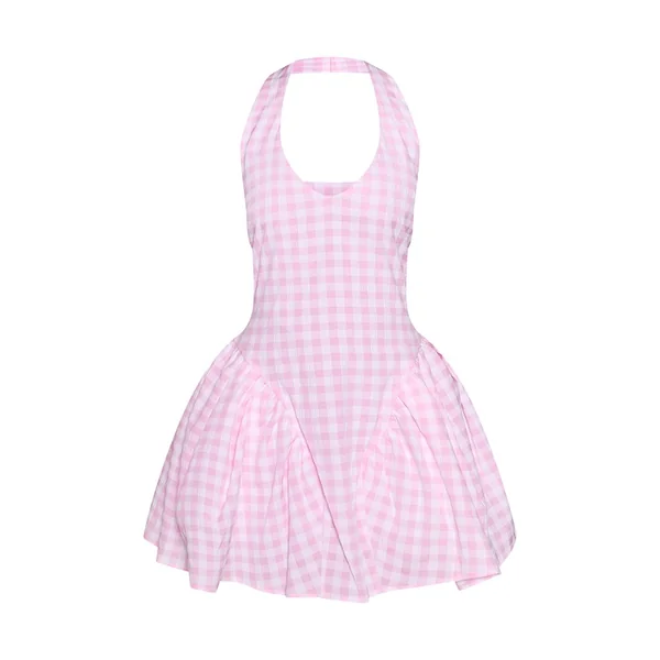 Rose Robe Courte Trapèze À Col Licou En Vichy Rose Petite