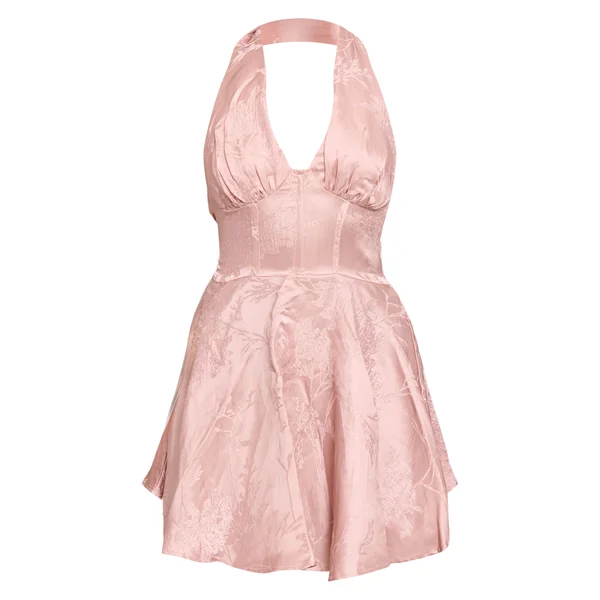 Rose Robe Droite Courte En Jacquard Satiné