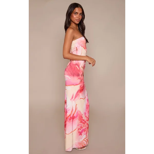 Rose Robe Maxi Bandeau À Imprimé Floral