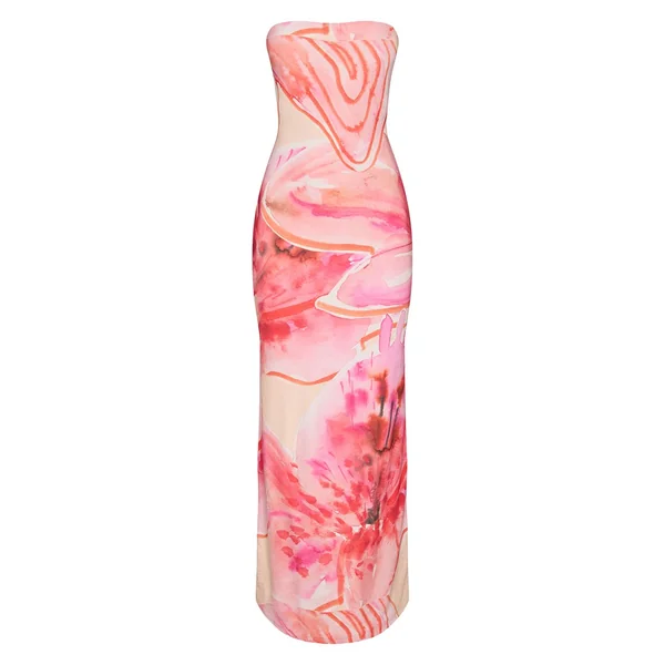Rose Robe Maxi Bandeau À Imprimé Floral