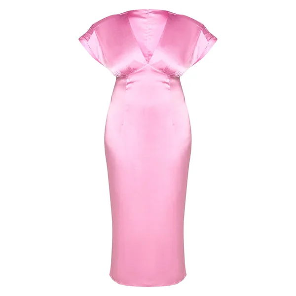 Rose Robe Midi Grande Taille En Satin À Décolleté Plongeant