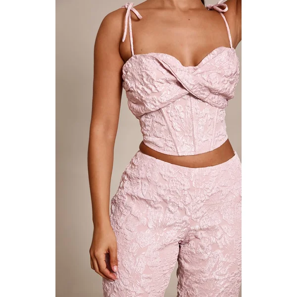 Rose Tendre Haut Bandeau Petite À Imprimé Avec Détail Torsadé Devant