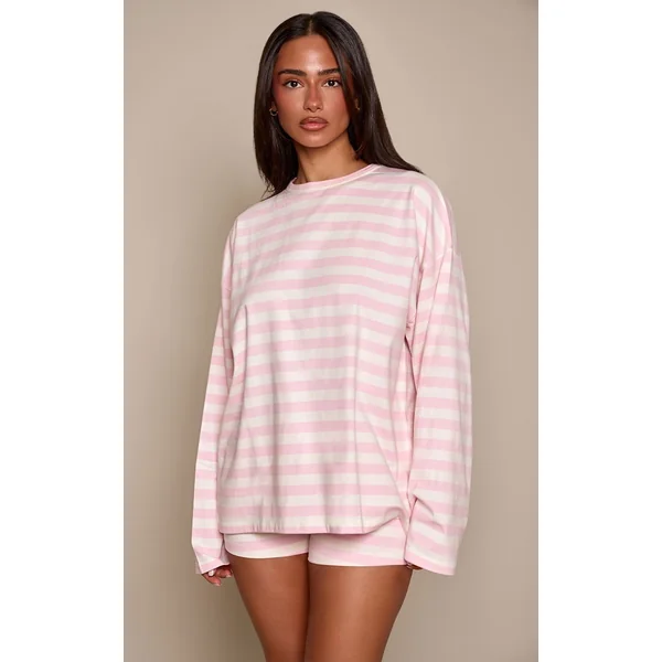 Rose Tendre Short Mini À Rayures Avec Taille Élastiquée Petite