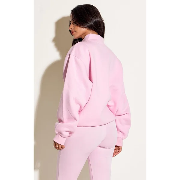 Rose Tendre Sweat-shirt Petite À Col Cheminée Et Fermeture Éclair