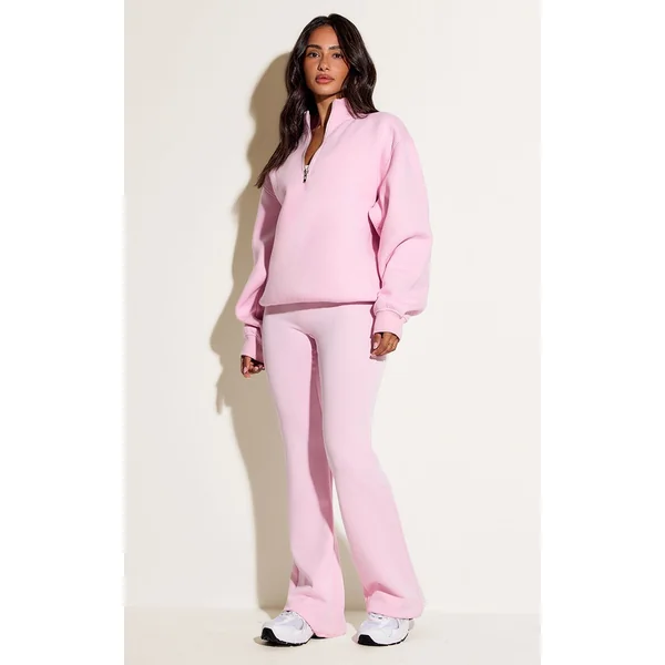 Rose Tendre Sweat-shirt Petite À Col Cheminée Et Fermeture Éclair