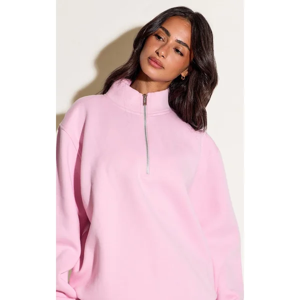 Rose Tendre Sweat-shirt Petite À Col Cheminée Et Fermeture Éclair
