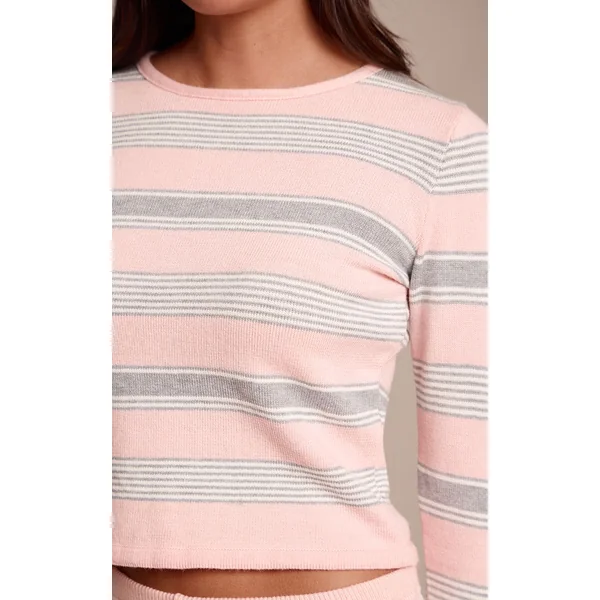 Rose T-shirt En Maille À Rayures Et Manches Longues