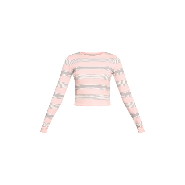 Rose T-shirt En Maille À Rayures Et Manches Longues