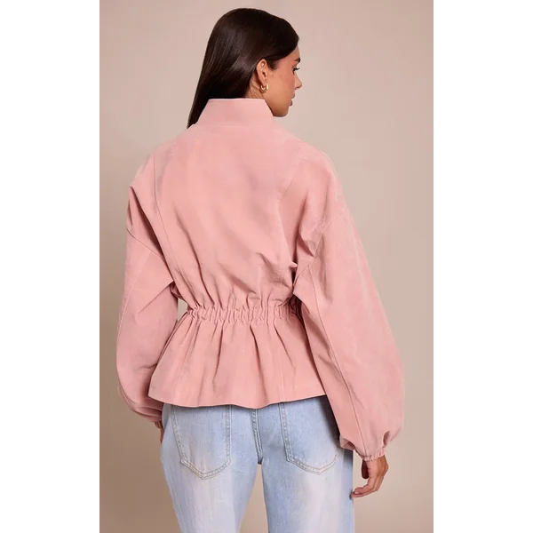 Rose Veste En Synthétique Cintrée À La Taille