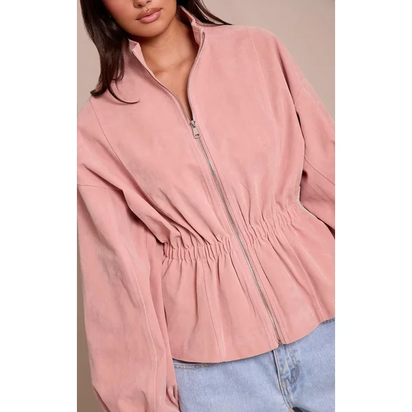 Rose Veste En Synthétique Cintrée À La Taille