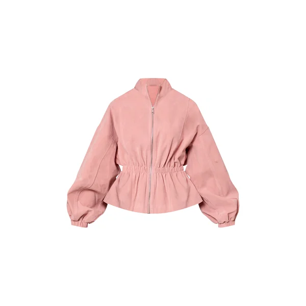 Rose Veste En Synthétique Cintrée À La Taille