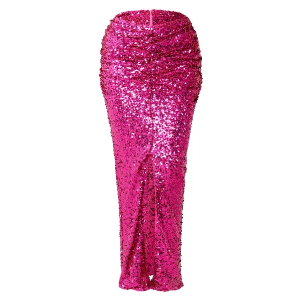 Rose Vif Jupe Longue À Taille Froncée Ornée De Sequins