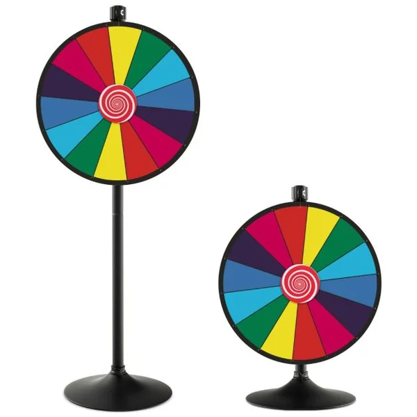Roue de la Fortune 60 CM sur Pied Solide avec 14 Slots Hauteur Réglable 80/148CM Stylo Effaçable et Effaceur Inclus