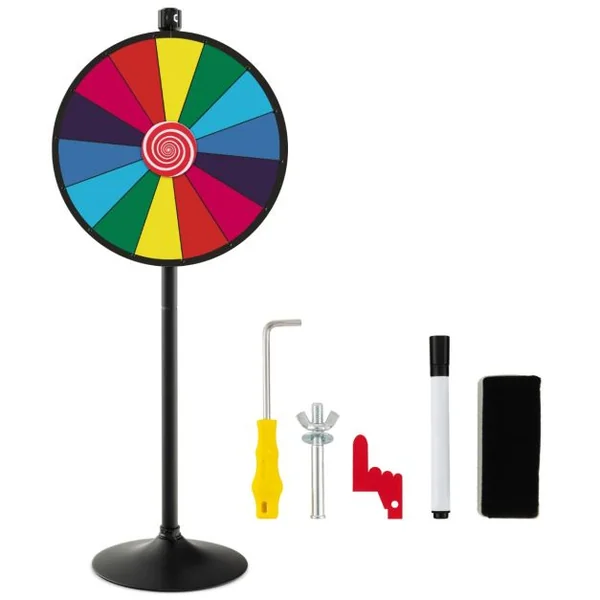 Roue de la Fortune 60 CM sur Pied Solide avec 14 Slots Hauteur Réglable 80/148CM Stylo Effaçable et Effaceur Inclus