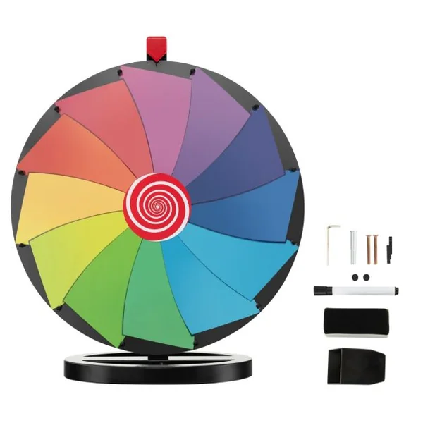 Roue de la Fortune 60cm sur Pied avec 12 Slots Jeu de Fortune avec Boîte de Rangement Marqueur Effaçable et Effaceur