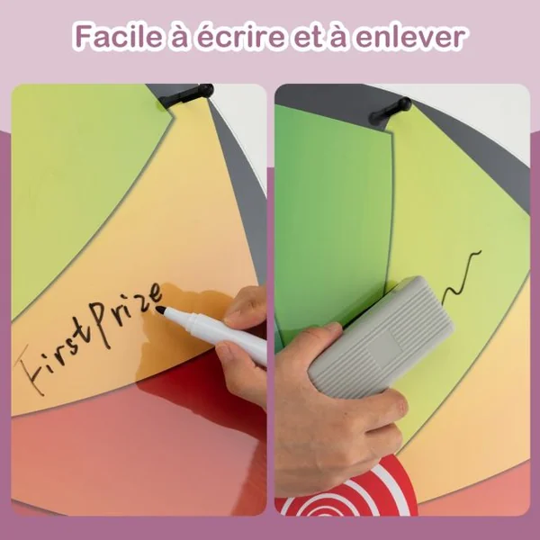 Roue de la Fortune 60cm sur Pied avec 12 Slots Jeu de Fortune avec Boîte de Rangement Marqueur Effaçable et Effaceur