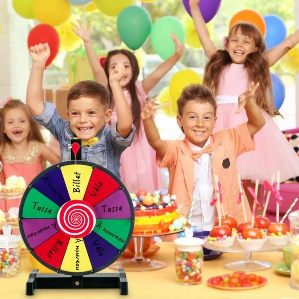 Roue de la Fortune Dia.30 cm - 10 Emplacements Prize Wheel avec Marqueur Effaceur Base Antidérapante