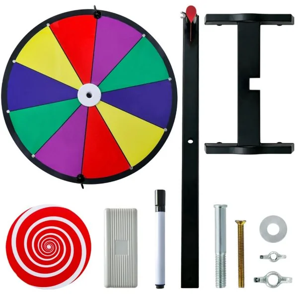 Roue de la Fortune Dia.30 cm - 10 Emplacements Prize Wheel avec Marqueur Effaceur Base Antidérapante