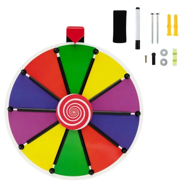 Roue de la Fortune Murale 38 CM avec 10 Emplacements Marqueur et Effaceur Inclus Base avec Ventouses de Fixation