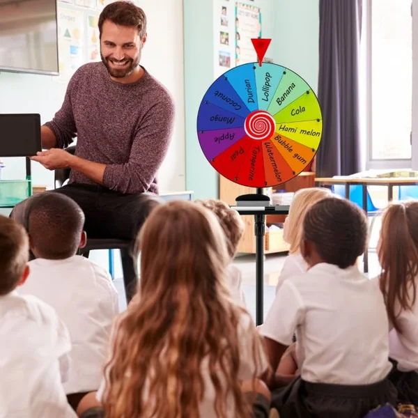 Roue de Prix de 40cm avec Trépied Pliable Réglable en Hauteur avec Plateau Marqueur Effaçable à Sec et Effaceur Roue à 12 Emplacements