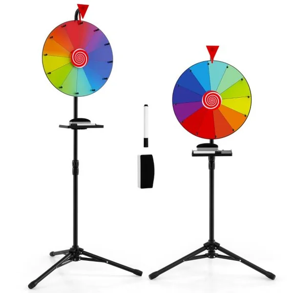 Roue de Prix de 40cm avec Trépied Pliable Réglable en Hauteur avec Plateau Marqueur Effaçable à Sec et Effaceur Roue à 12 Emplacements