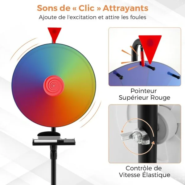 Roue de Prix de 40cm avec Trépied Pliable Réglable en Hauteur avec Plateau Marqueur Effaçable à Sec et Effaceur Roue à 12 Emplacements