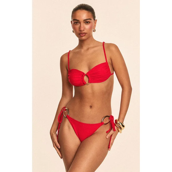 Rouge Bas De Bikini À Nouer Sur Les Côtés Avec Anneaux