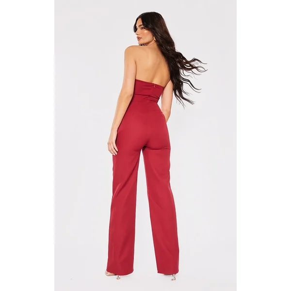 Rouge Cerise Combinaison À Découpes Avec Corset Froncé