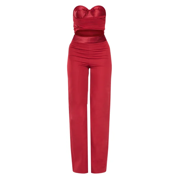 Rouge Cerise Combinaison À Découpes Avec Corset Froncé