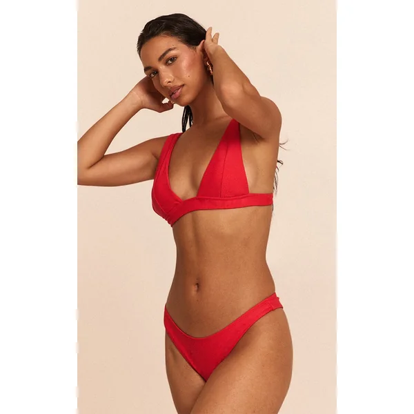 Rouge Haut De Bikini Triangle Plongeant Aqua Avec Détails De Coutures