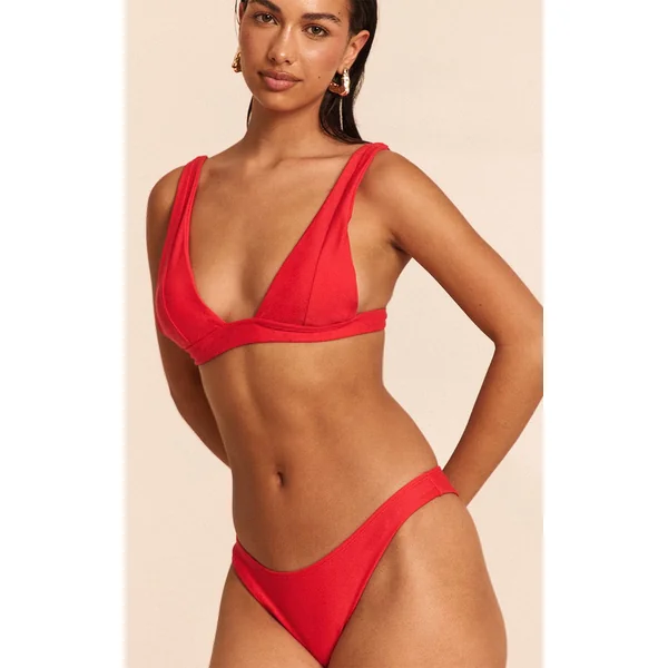 Rouge Haut De Bikini Triangle Plongeant Aqua Avec Détails De Coutures