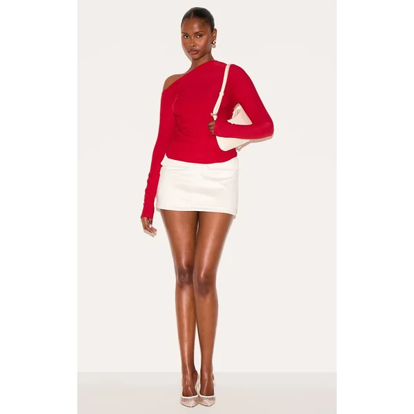 Rouge Haut À Manches Longues Avec Détail Asymétrique Toucher Doux