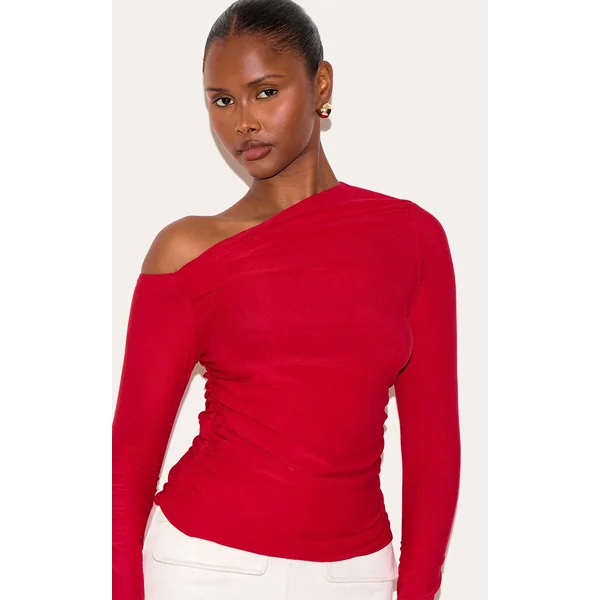 Rouge Haut À Manches Longues Avec Détail Asymétrique Toucher Doux