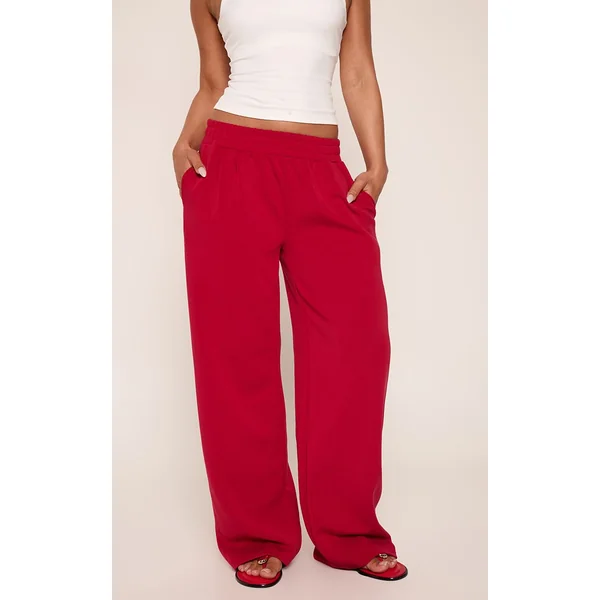 Rouge Jogging Plt À Taille Élastiquée Et Jambes Larges Ultra Doux