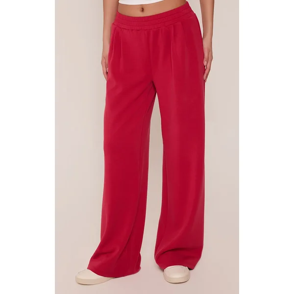 Rouge Jogging Plt À Taille Élastiquée Et Jambes Larges Ultra Doux