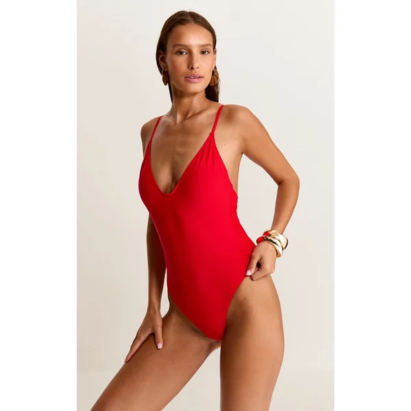 Rouge Maillot De Bain Échancré Basique