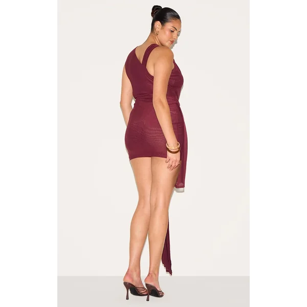 Rouge Profond Robe Courte Grande Taille En Double Maille Avec Détail Torsadé