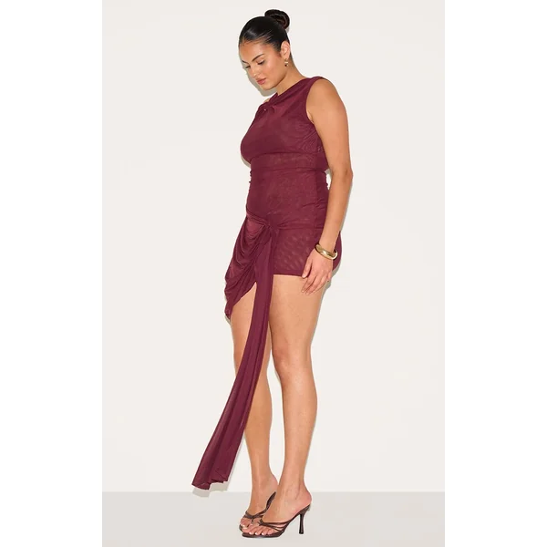 Rouge Profond Robe Courte Grande Taille En Double Maille Avec Détail Torsadé