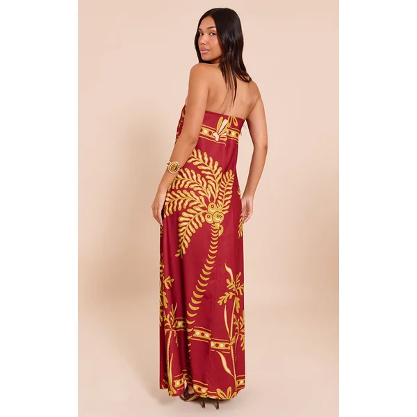 Rouge Profond Robe Longue Bandeau Tissée À Imprimé Zèbre Abstrait