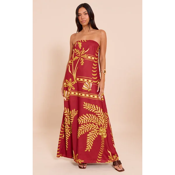 Rouge Profond Robe Longue Bandeau Tissée À Imprimé Zèbre Abstrait