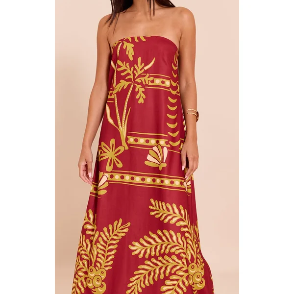 Rouge Profond Robe Longue Bandeau Tissée À Imprimé Zèbre Abstrait